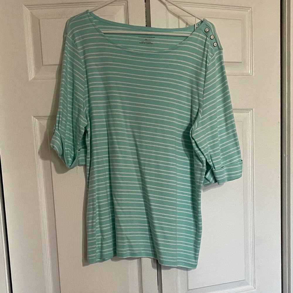 Christopher & Banks Light Green Striped Blouse